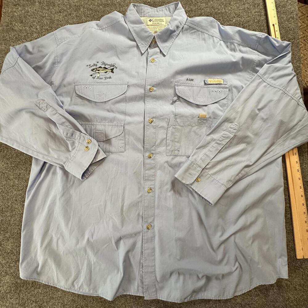 Columbia PFG Mens 4XL Fishing Shirt Blue Salty Flyrodders of New York L/S‎ P-20